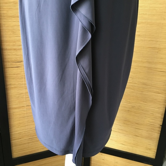 Tahari Navy Ruffle Midi Dress - Picture 4 of 6